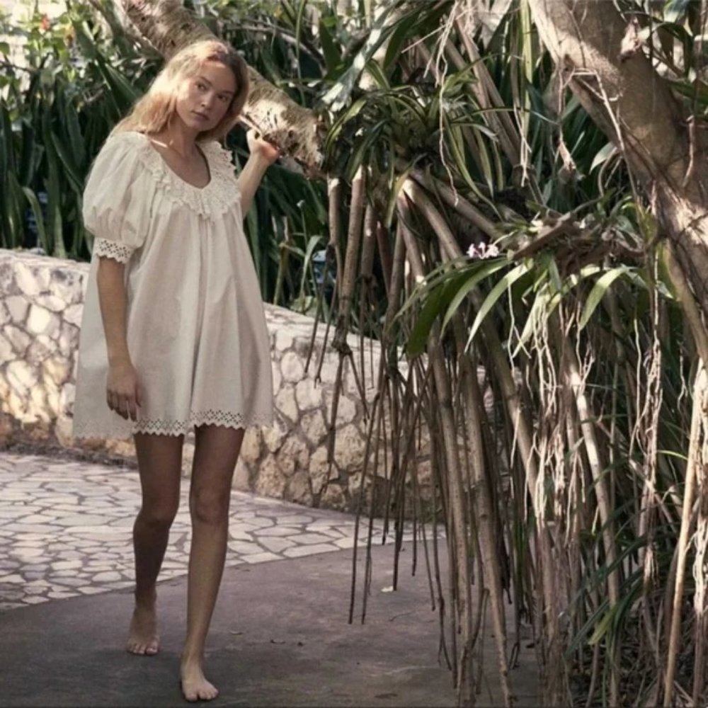 NWT DOEN Iona puff sleeve mini dress white Sz S